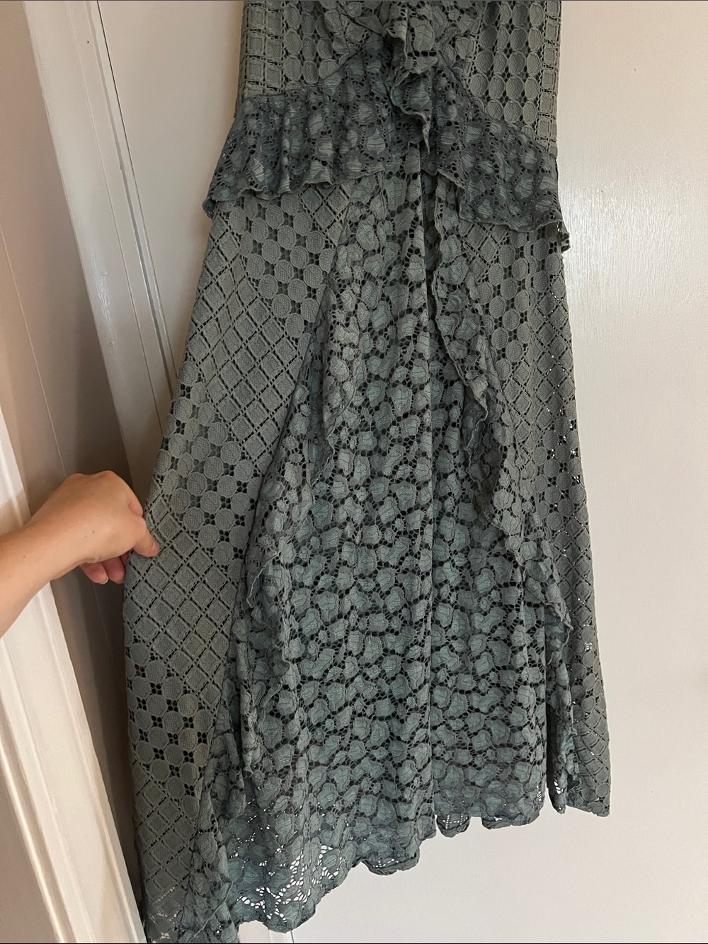 Anthropologie Green Lace Ruffle Midi Dress - Picture 4 of 8